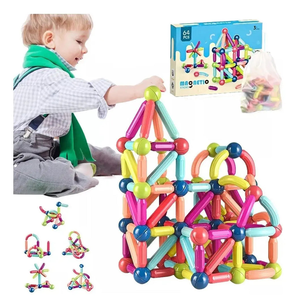 Juego de construcción con varillas y bolas magnéticas