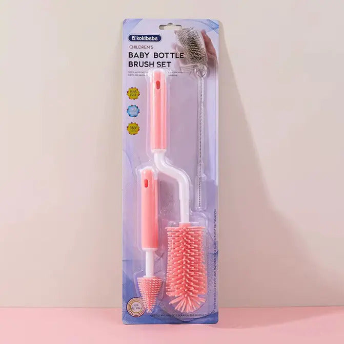 Kit De Cepillos Limpia Mamadera 3 Piezas, Silicona Bebe