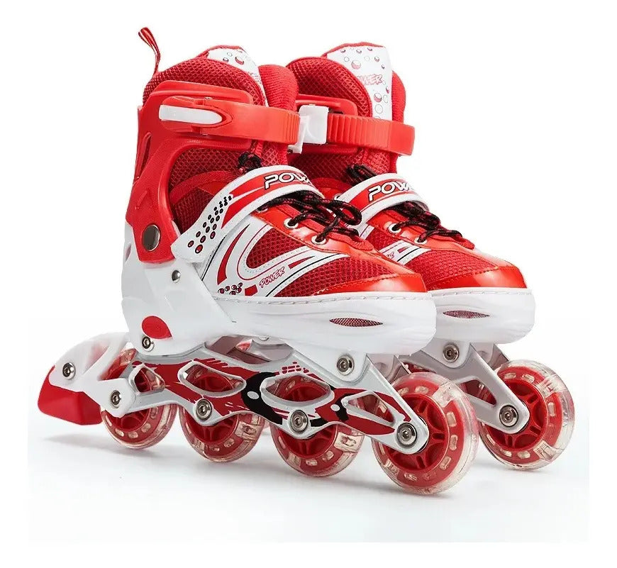 Patines Lineales Ajustables Con Luz + Kit Protección
