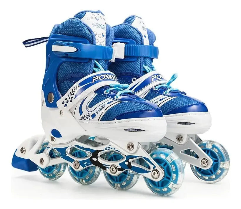 Patines Lineales Ajustables Con Luz + Kit Protección