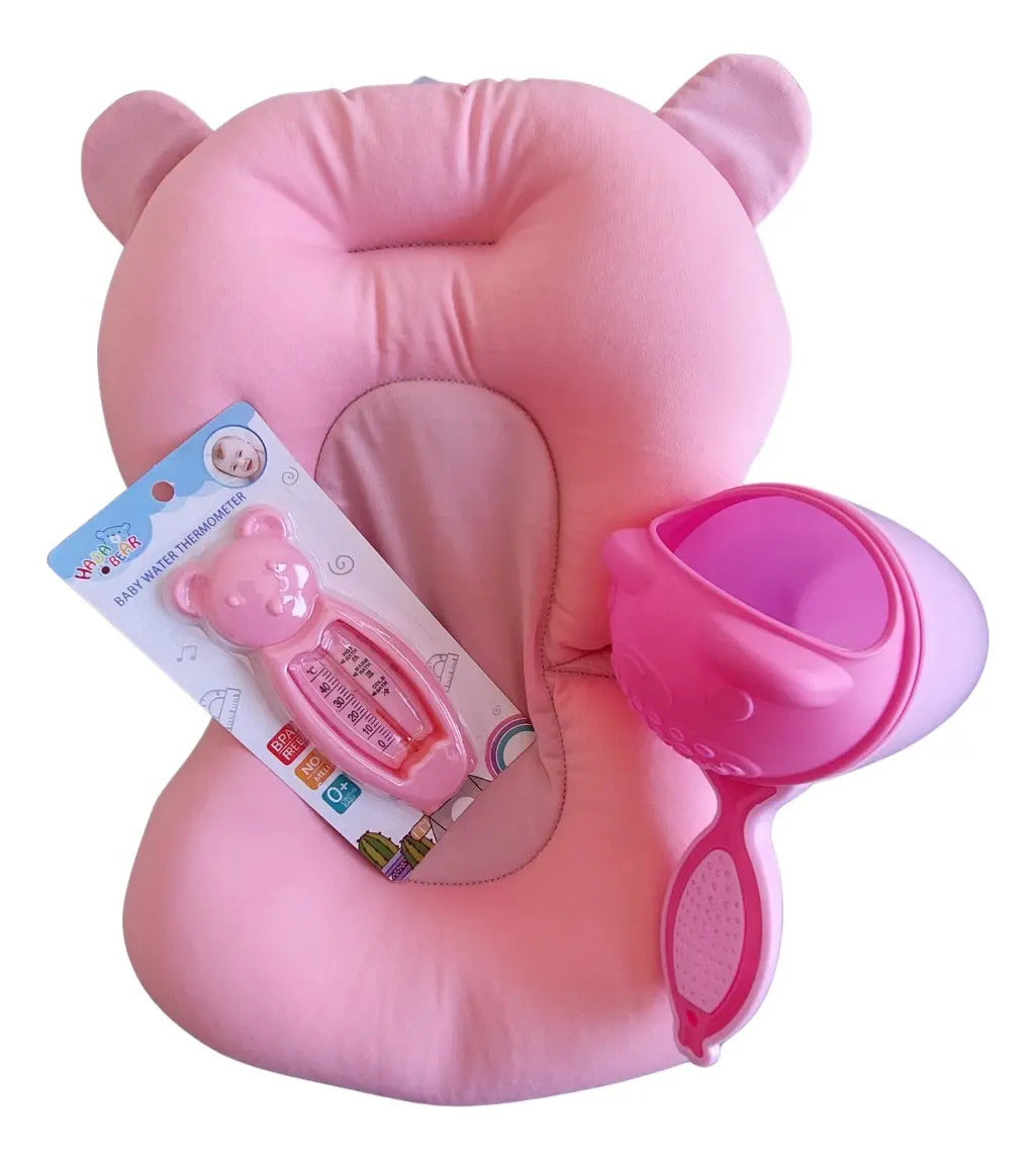Kit Cuidado Baño Aseo Bebe Cojín + Regadera + Termómetro