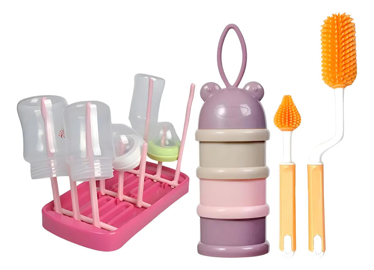 Kit Mamaderas Bebe Dispensador Leche + Escurridor + Cepillos