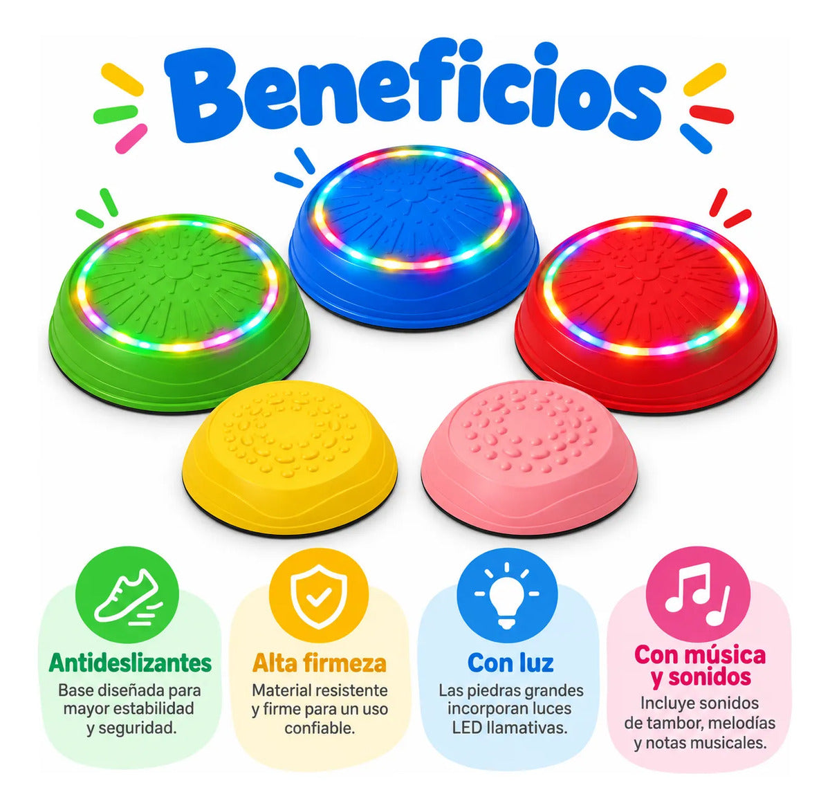 Juguete Piedras Interactivas Sensorial Luz Y Sonido 5 Pzs