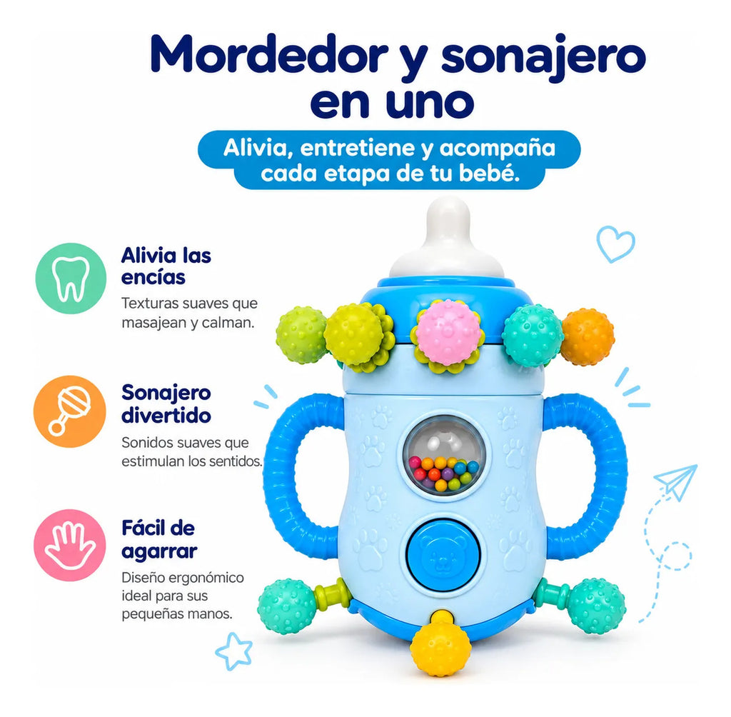Juguete Mordedor Sonajero Mamadera Sensorial Para Bebés