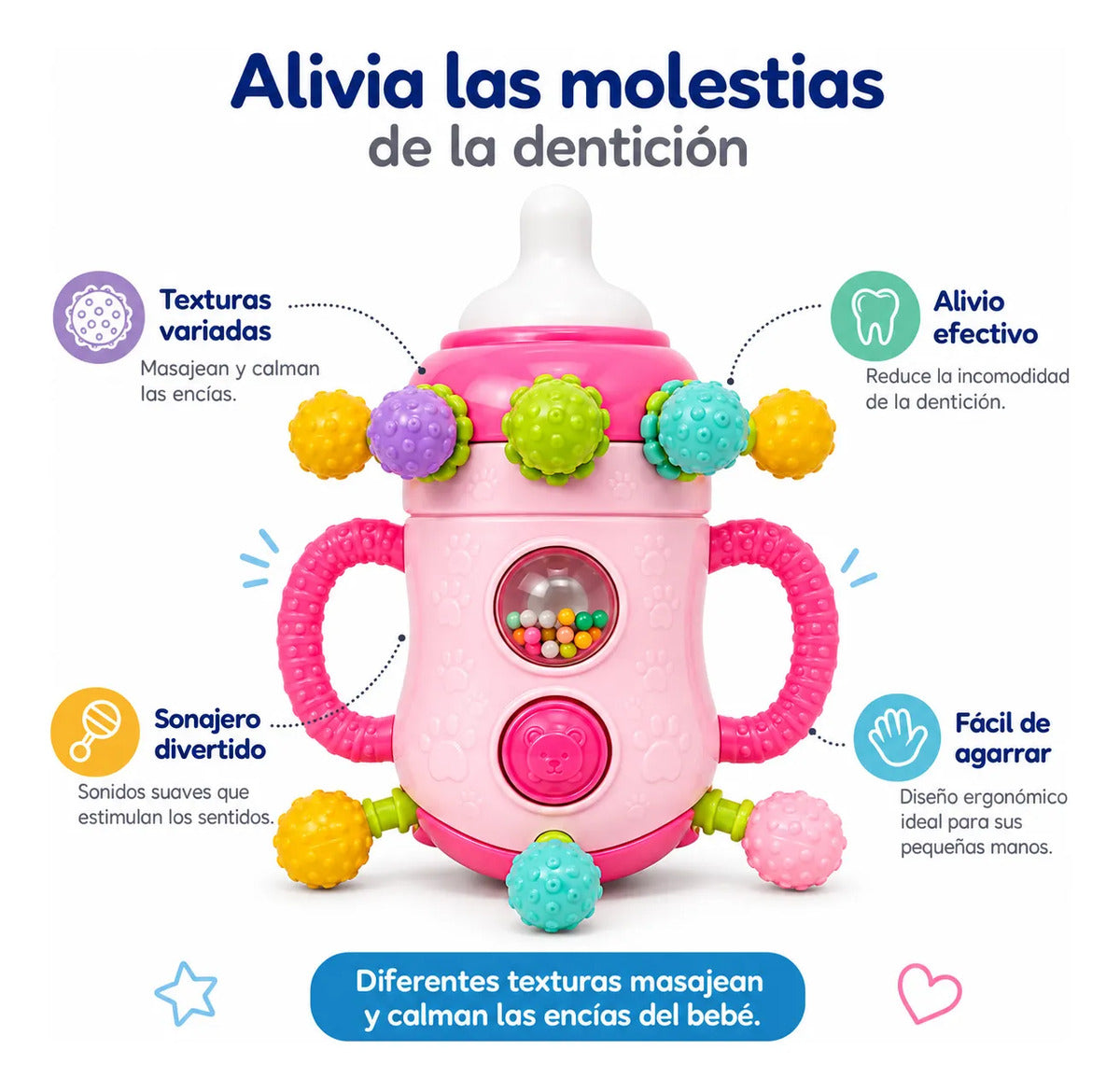Juguete Mordedor Sonajero Mamadera Sensorial Para Bebés