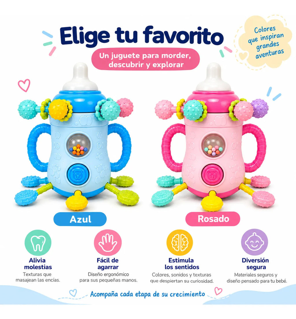 Juguete Mordedor Sonajero Mamadera Sensorial Para Bebés