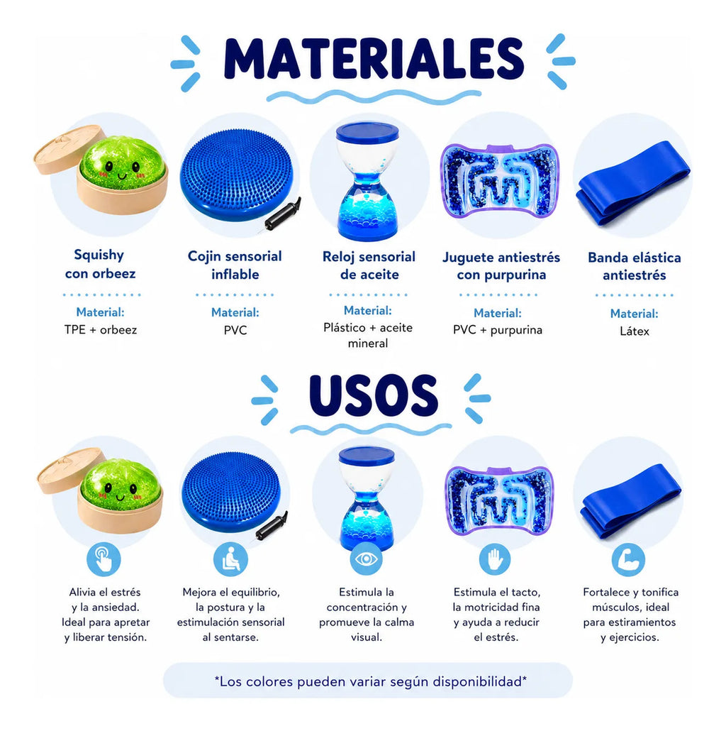 Kit Sensorial, Squishy Cojin Equilibrio, Antiestres Tea