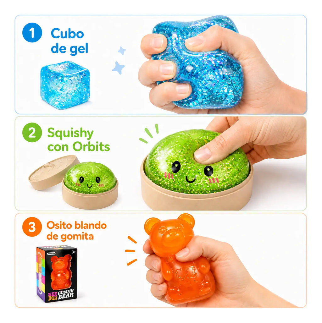 Set 3 Squishys Sensoriales, Antiestres, Autismo Tdah