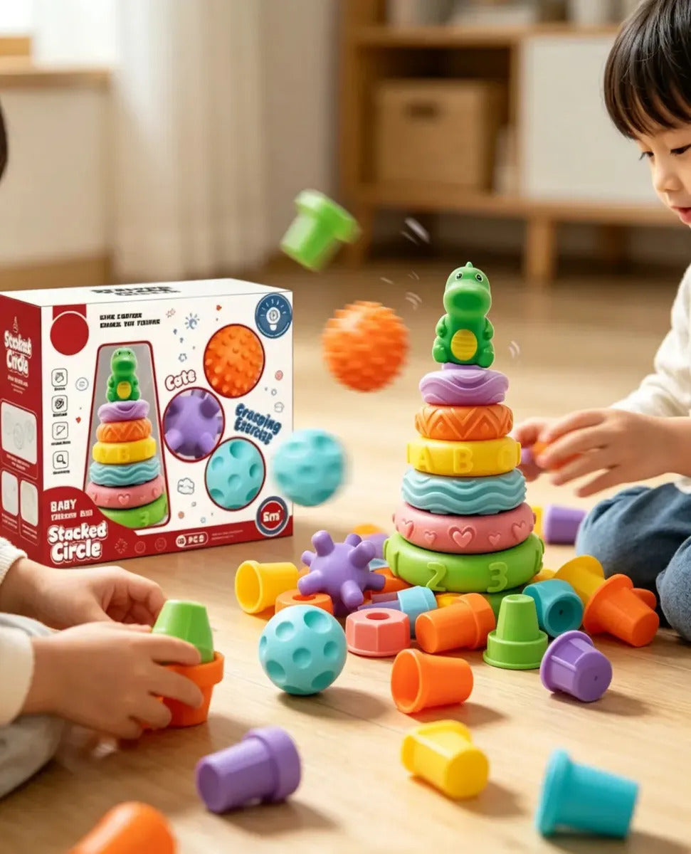 Kit Juguetes Sensoriales Bebe , Torre Silicona + Pelotas Gav