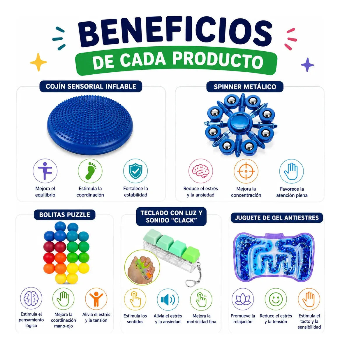 Kit Sensorial Antiestres, Escolar, Niños Autismo
