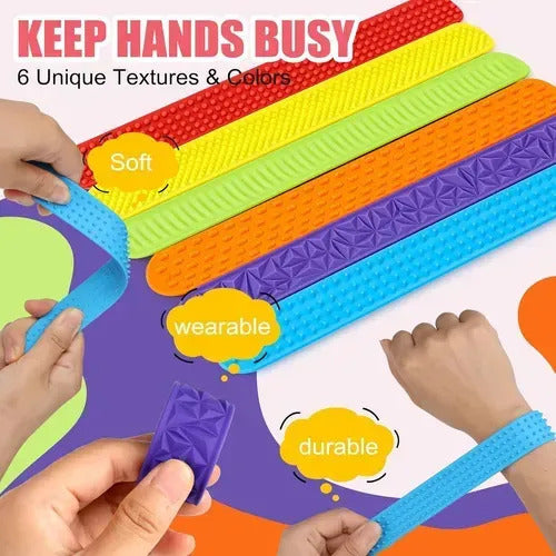 Set 6 Pulseras Texturizadas Antiestrés Sensorial Autismo Tda