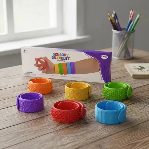 Set 6 Pulseras Texturizadas Antiestrés Sensorial Autismo Tda