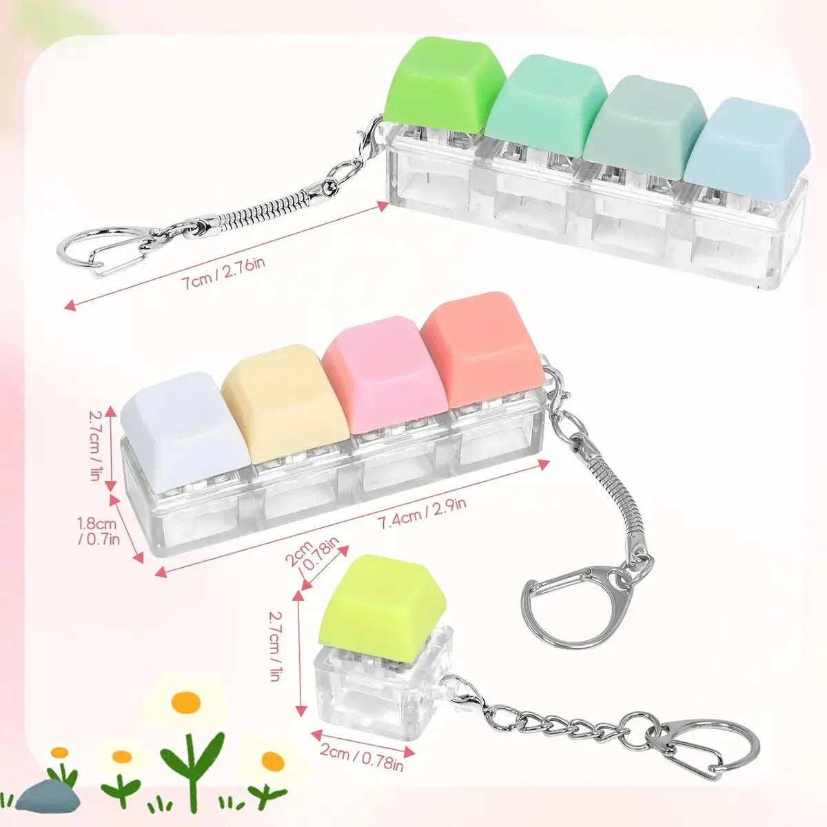 Kit 3 Llaveros Sensorial Teclas Con Luz, Antiestrés, Autismo