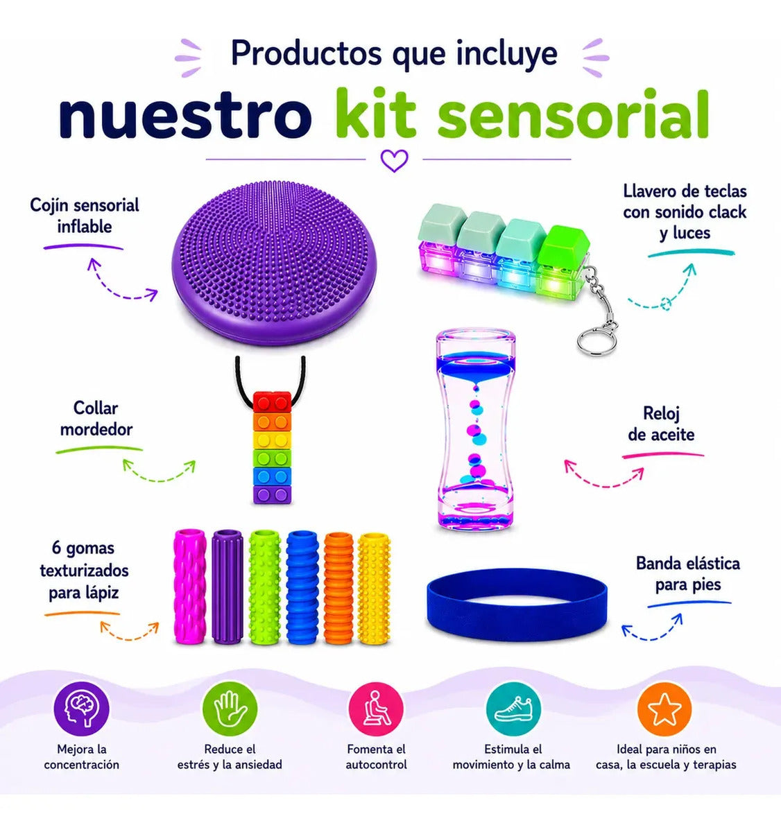 Kit Sensorial Escolar, Antiestres, Regulacion Tea, Tdah
