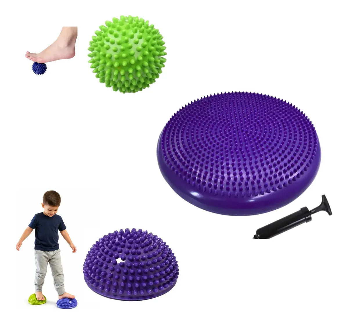 Kit Sensorial Cojin + Mini Bosu + Pelota Erizo, Tea, Tdah