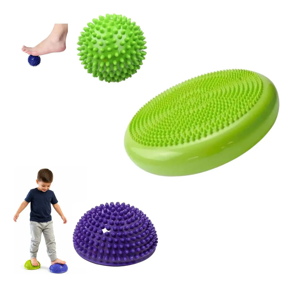 Kit Sensorial Cojin + Mini Bosu + Pelota Erizo, Tea, Tdah