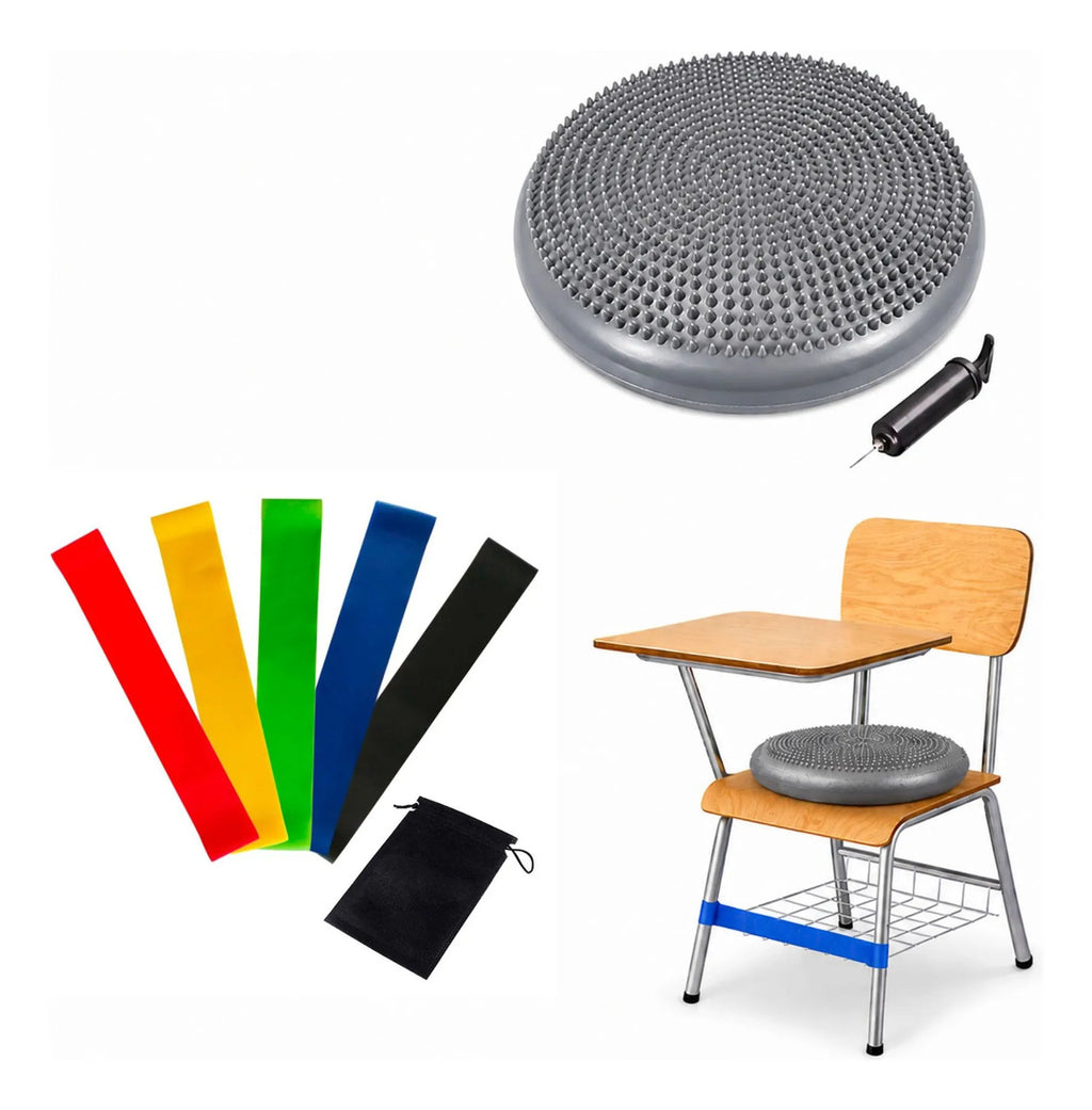 Kit Cojin Sensorial + Set 5 Bandas, Regulacion Autismo Tdah