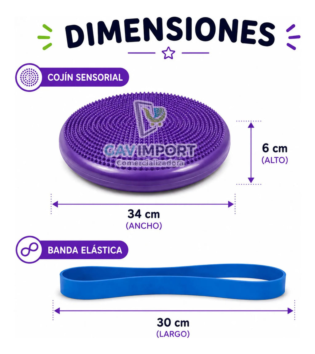 Kit Cojin Sensorial + Set 5 Bandas, Regulacion Autismo Tdah