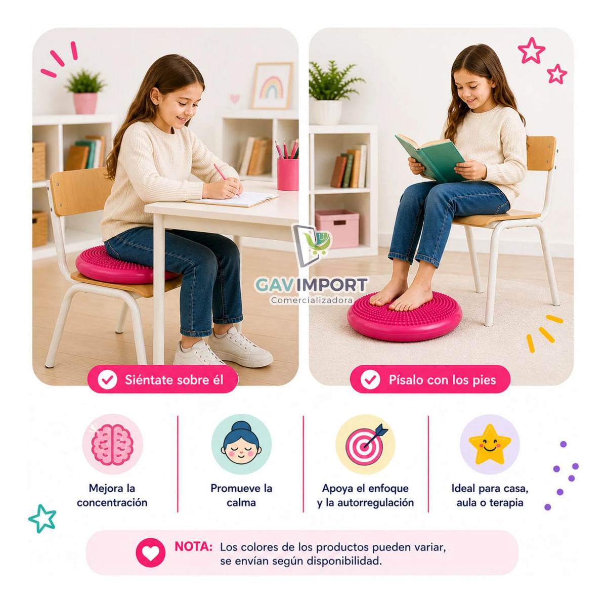 Kit Cojin Sensorial + Set 5 Bandas, Regulacion Autismo Tdah