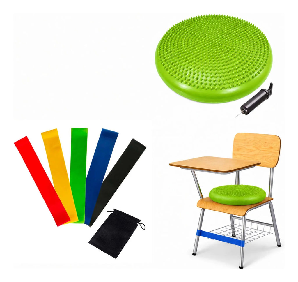 Kit Cojin Sensorial + Set 5 Bandas, Regulacion Autismo Tdah