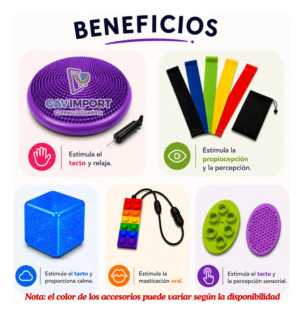 Kit Sensorial, Cojin, Cubo, Mordedor, Regulación Autismo