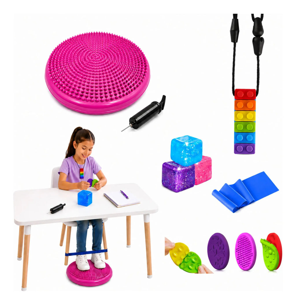 Kit Sensorial, Cojin, Cubo, Mordedor, Regulación Autismo