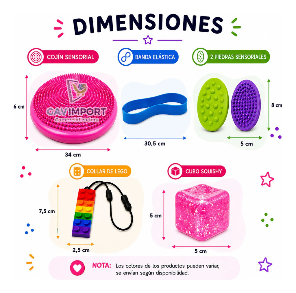 Kit Sensorial, Cojin, Cubo, Mordedor, Regulación Autismo