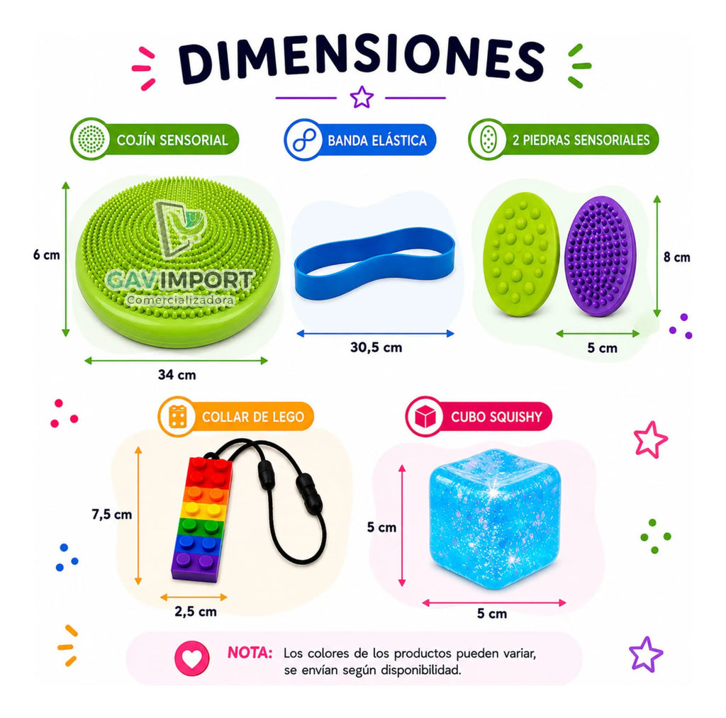 Kit Sensorial, Cojin, Cubo, Mordedor, Regulación Autismo