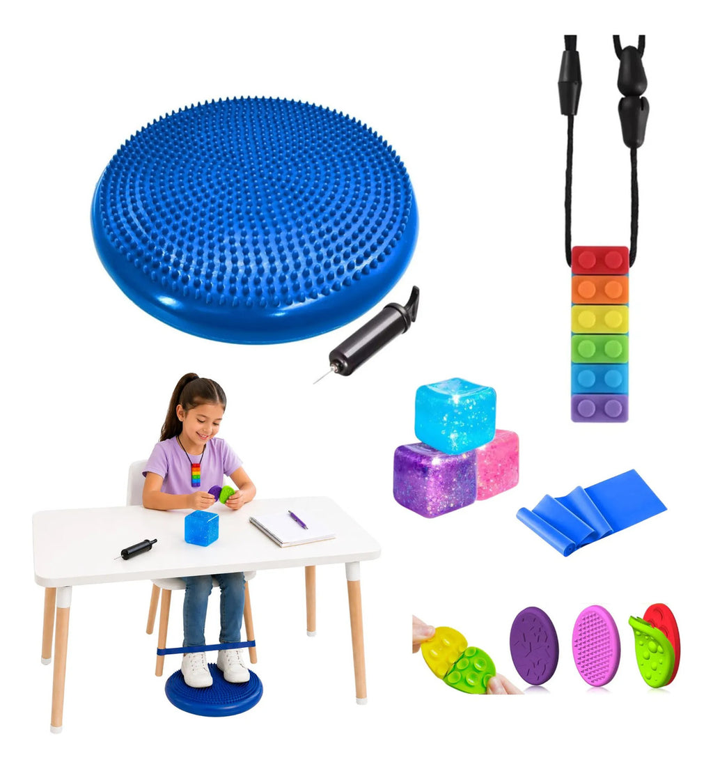 Kit Sensorial, Cojin, Cubo, Mordedor, Regulación Autismo